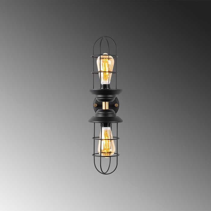 Opviq Mahoni - 13207 Lámpara de pared industrial negro y dorado